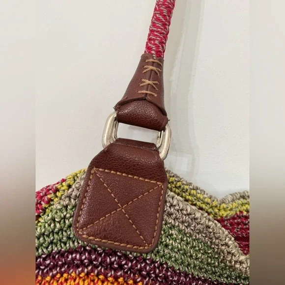 The Sak Cambria Hand Crochet Multi Coloured Gypsy Hobo Striped Tote Bag Purse - Picture 3 of 9